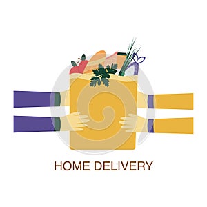 Home delivery a package with products bought in a store