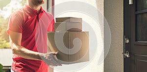 Home delivery service - deliveryman with boxes photo