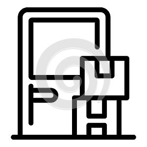 Home delivery service icon outline vector. Entrance door with parcels