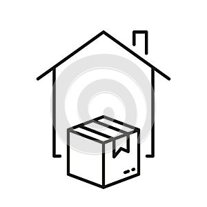 Home Delivery Service Line Icon. Order Shipping To The Door Linear Pictogram. Parcel Package Shipment To House Outline