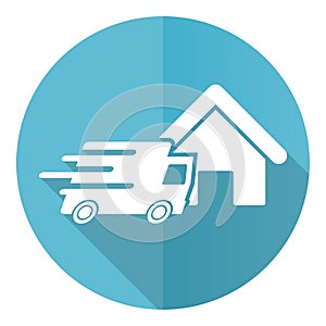 Home delivery, shipping, courier blue vector icon, flat design illustration in eps 10