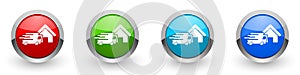 Home delivery, shipping, courier silver metallic glossy icons, set of modern design buttons for web, internet and mobile