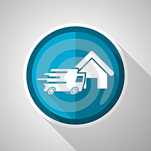 Home delivery, shipping, courier symbol, flat design vector blue icon with long shadow