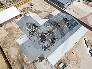 Home destroyed by fire, aerial view