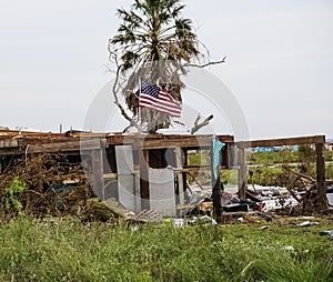 A Home destroyed by the powerful Hurricane Harvey on Texas Coast