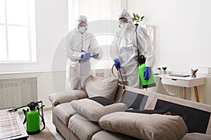 Home disinfection by cleaning service, surface treatment from coronavirus photo