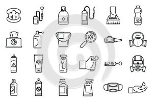 Home disinfection icons set, outline style