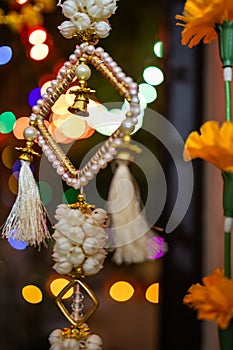 home door decoration on the occasions of festival at night photo