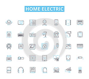 Home electric linear icons set. Voltage, Amperage, Wattage, Circuit, Outlet, Switch, Fuse line vector and concept signs