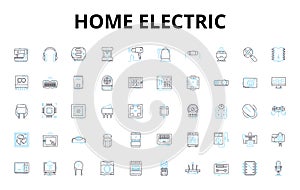 Home electric linear icons set. Voltage, Amperage, Wattage, Circuit, Outlet, Switch, Fuse vector symbols and line