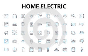 Home electric linear icons set. Voltage, Amperage, Wattage, Circuit, Outlet, Switch, Fuse vector symbols and line photo