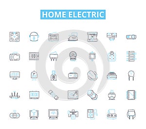 Home electric linear icons set. Voltage, Amperage, Wattage, Circuit, Outlet, Switch, Fuse line vector and concept signs photo