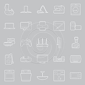 Home electrical appliances thin lines icon set
