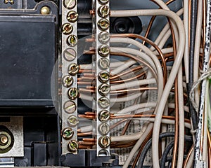 Home electrical breaker box with copper wiring