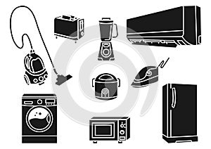 Home electronic icons on white background,iron,microwave,refrigerator,washing machine,blender,rice cooker,air condition,vacuum