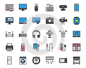 Home Electronics Devices Icons Vector , Laptop, Phone,Burglar Alarm