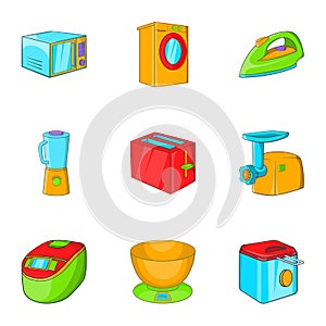 Home electronics icons set, cartoon style