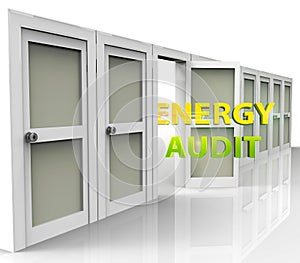 Home Energy Audit Door Represents Inspection To Save Power And Money - 3d Illustration