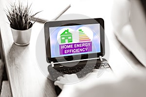 Home energy efficiency concept on a laptop screen