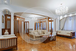 Home entrance with wood floor. New luxury interior of