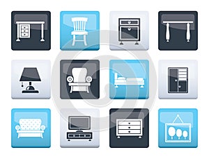 Home Equipment and Furniture icons over color background