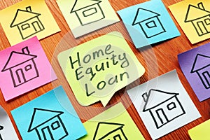 Home equity loan phrase on the memo. Mortgage concept