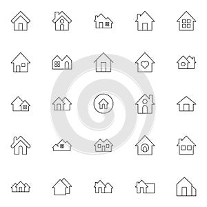 Home, estate & house simple outline icons set