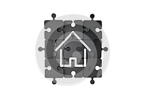 Home Estate Line Icon on Puzzle Pieces