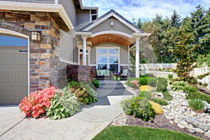 Home exterior with garage and patio area