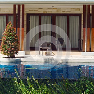 Home exterior with swimming pool