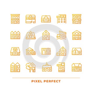 Home exteriors pixel perfect gradient linear vector icons set