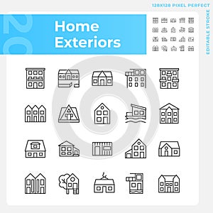 Home exteriors pixel perfect linear icons set