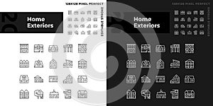 Home exteriors pixel perfect linear icons set for dark, light mode