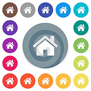 Home flat white icons on round color backgrounds