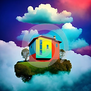 Home floating on clouds, Generative AI