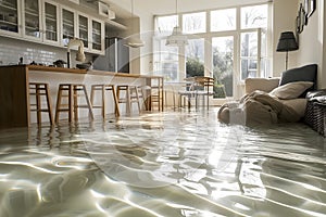 Home Floor Flooded, Showcasing Water Damage And Potential Issues