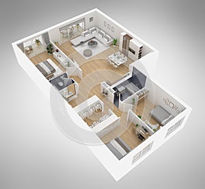 Home floor plan top view 3D illustration