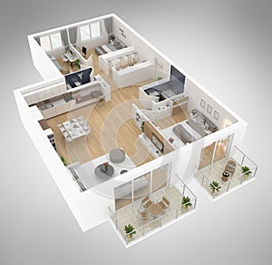 Home floor plan top view 3D illustration