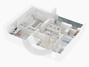 Home floor plan top view. Apartment interior isolated on white background. 3D render