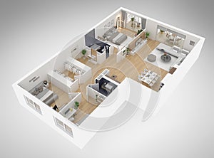 Home floor plan top view 3D illustration