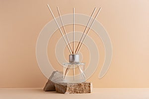 Home fragrance diffuser with reed sticks