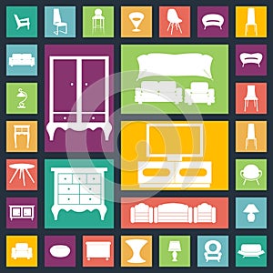 Home furniture icons set.Houses equipment