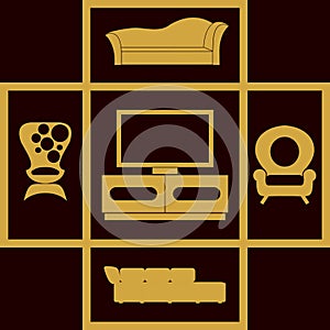 Home furniture icons set.Houses equipment