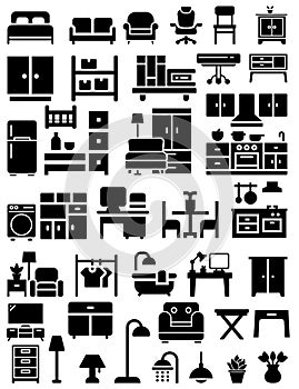 Home furniture silhouette icons set