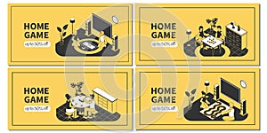 Home Game Isometric Banners Set