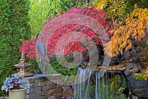 Home Garden Backyard Fall Colors by Waterfall Pond