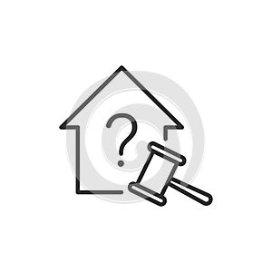 Home with gavel line icon. Legalization of ownerless or public property.