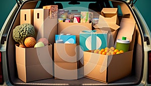 Home Grocery Delivery: Car Trunk Packed with Healthy Food Choices - ai generated