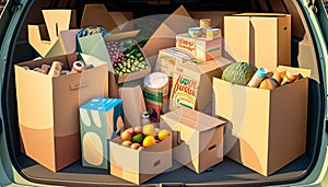 Home Grocery Delivery: Car Trunk Packed with Healthy Food Choices - ai generated