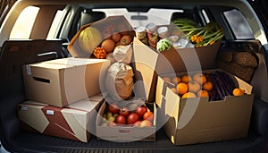 Home Grocery Delivery: Car Trunk Packed with Healthy Food Choices - ai generated